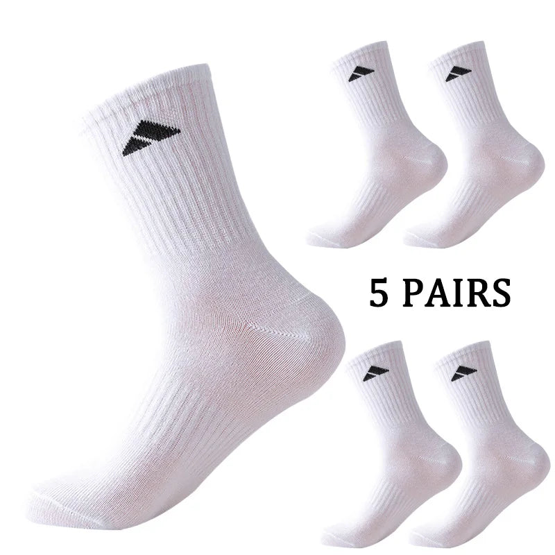 5 pairs of black and white patterned mid length socks