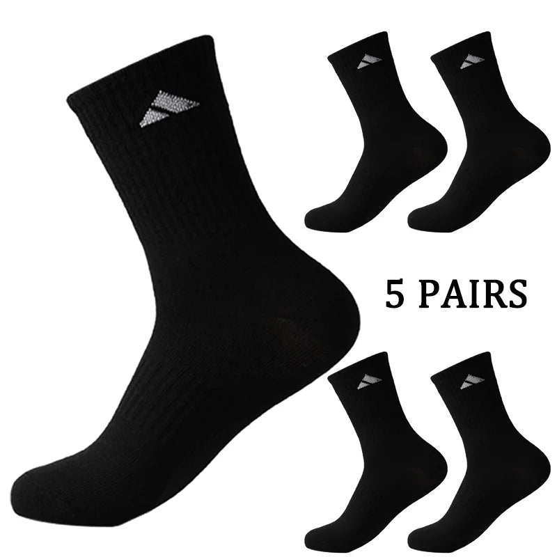 5 pairs of black and white patterned mid length socks